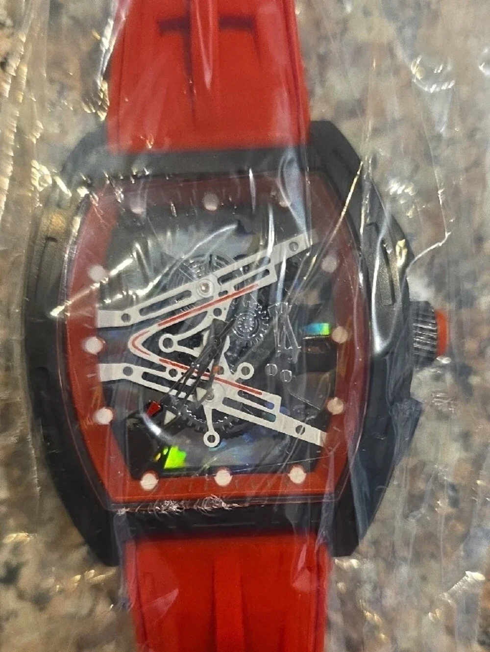 Red Men's Sport Watch with Rubber Strap